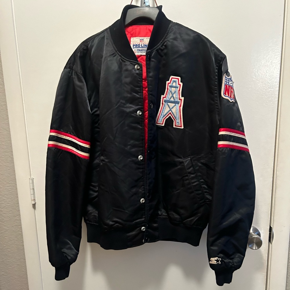 RARE Vintage Houston Oilers Black Starter Satin Jacket Size Large